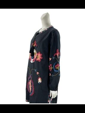 Zara Navy Tunic Dress with Pink and Blue Embroidery Size XS